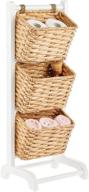 mdesign 3 tier vertical standing storage basket stand - wood organizer tower rack with 3 bins - white/natural/tan logo