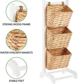 img 2 attached to mDesign 3 Tier Vertical Standing Storage Basket Stand - Wood Organizer Tower Rack with 3 Bins - White/Natural/Tan