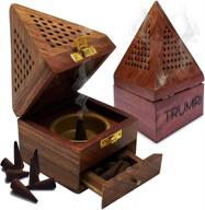 🔥 pyramid style wooden cone incense burner holder box: efficient ash catcher and storage solution логотип