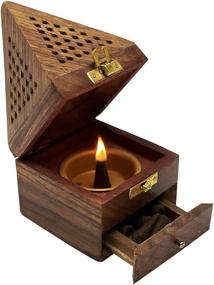 img 1 attached to 🔥 Pyramid Style Wooden Cone Incense Burner Holder Box: Efficient Ash Catcher and Storage Solution