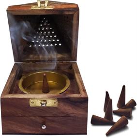 img 3 attached to 🔥 Pyramid Style Wooden Cone Incense Burner Holder Box: Efficient Ash Catcher and Storage Solution