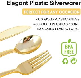 img 2 attached to 🍽️ FOCUSLINE 160 Pack Gold Plastic Cutlery Set - Heavy Duty Disposable Silverware Set for Catering, Parties, Weddings