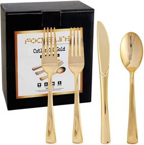 img 4 attached to 🍽️ FOCUSLINE 160 Pack Gold Plastic Cutlery Set - Heavy Duty Disposable Silverware Set for Catering, Parties, Weddings