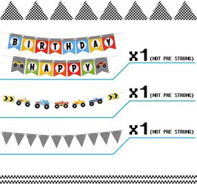 img 3 attached to 🚛 Monster Truck Party Supplies: Monster Truck Birthday Banner, Triangle Bunting, Hanging Swirls, Truck Shape Balloons, Multicolor Balloons, Truck Honeycomb Table Decorations, Paper Fans
