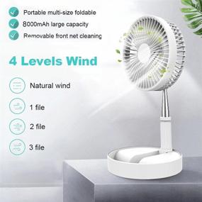 img 2 attached to 🌀 Arctic White Portable Floor Fan: Telescopic Desk and Pedestal fan combo, USB-powered with 8000mAh battery - Ideal for Office, Home, Outdoor, and Camping