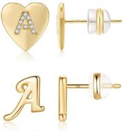 👂 stylish initial stud earrings set: hypoallergenic 14k gold plated sterling silver post earrings for women girls logo