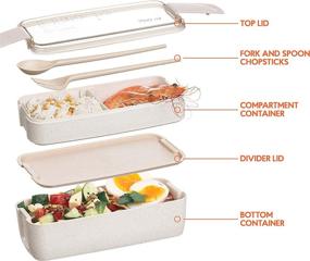 img 3 attached to 🍱 TARLINI Leakproof Bento Box for Kids and Adults - Cute Lunch Containers with Utensils, Chopsticks, and Dividers - Dishwasher and Microwave Safe Japanese Style Bento Boxes