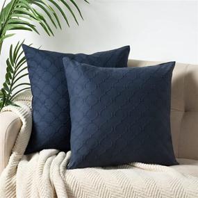 img 4 attached to 🛏️ PHF Matelasse Textured Euro Pillow Shams 26x26, 100% Natural Cotton, Set of 2 European Sham Covers - Navy Blue, No Filling