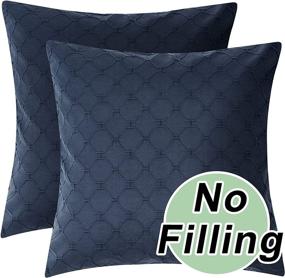 img 3 attached to 🛏️ PHF Matelasse Textured Euro Pillow Shams 26x26, 100% Natural Cotton, Set of 2 European Sham Covers - Navy Blue, No Filling