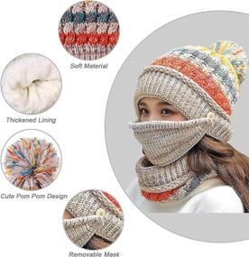 img 2 attached to 🧣 Warm Knitted Winter Hat Scarf Mask Set for Women - 3 in 1 Fleece Lined Beanies with Pompom