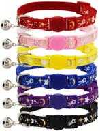 adjustable quick release safety cat collar with bell - glow in the dark - 6 pack - gold moon and star design logo