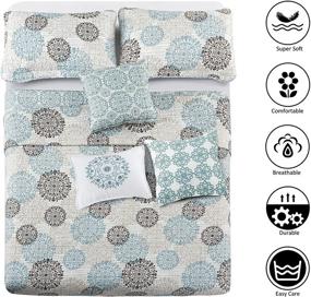 img 2 attached to 🛏️ Home Soft Things 6 Piece Marina Medallion Microfiber Quilts Coverlet Set - Queen Size Cameo Blue (Beige Brown Blue) - Lightweight and Reversible Bedding Set for All Seasons