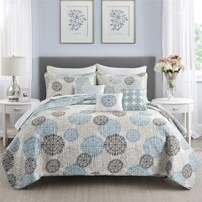 img 3 attached to 🛏️ Home Soft Things 6 Piece Marina Medallion Microfiber Quilts Coverlet Set - Queen Size Cameo Blue (Beige Brown Blue) - Lightweight and Reversible Bedding Set for All Seasons