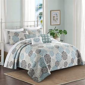 img 4 attached to 🛏️ Home Soft Things 6 Piece Marina Medallion Microfiber Quilts Coverlet Set - Queen Size Cameo Blue (Beige Brown Blue) - Lightweight and Reversible Bedding Set for All Seasons