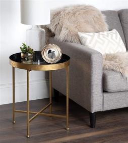 img 1 attached to 🌑 Modern Minimalist Kate and Laurel Celia Metal Foldable Round Accent Table - Black Surface, Gold Frame, Detachable Magnetic Tabletop; 18.25" x 18.25" x 22