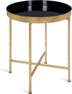 🌑 modern minimalist kate and laurel celia metal foldable round accent table - black surface, gold frame, detachable magnetic tabletop; 18.25" x 18.25" x 22 logo