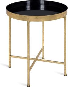 img 4 attached to 🌑 Modern Minimalist Kate and Laurel Celia Metal Foldable Round Accent Table - Black Surface, Gold Frame, Detachable Magnetic Tabletop; 18.25" x 18.25" x 22