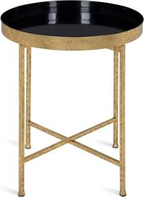 img 2 attached to 🌑 Modern Minimalist Kate and Laurel Celia Metal Foldable Round Accent Table - Black Surface, Gold Frame, Detachable Magnetic Tabletop; 18.25" x 18.25" x 22