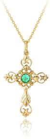 img 4 attached to 🚗 Carleen 14K Solid Real Yellow Gold May Birthstone Pendant Necklace - Green Emerald Collection for Women & Girls, Oval/Cross/Halo/Princess Cut - Delicate Dainty Fine Jewelry, 16/18 INCH