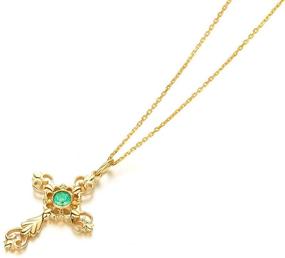 img 2 attached to 🚗 Carleen 14K Solid Real Yellow Gold May Birthstone Pendant Necklace - Green Emerald Collection for Women & Girls, Oval/Cross/Halo/Princess Cut - Delicate Dainty Fine Jewelry, 16/18 INCH