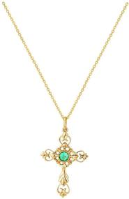 img 3 attached to 🚗 Carleen 14K Solid Real Yellow Gold May Birthstone Pendant Necklace - Green Emerald Collection for Women & Girls, Oval/Cross/Halo/Princess Cut - Delicate Dainty Fine Jewelry, 16/18 INCH