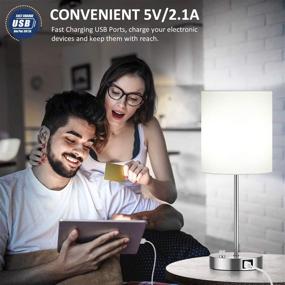 img 3 attached to 💡 Enhance Your Room with a Fully Dimmable Table Lamp: USB Ports, 60W Equvi 5000K Daylight Edison Bulb, Stepless Dimming, AC Outlet - Ideal Décor for Bedroom Living Room Nursery