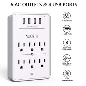 img 3 attached to 🔌 6-Outlet Extender with USB Wall Charger and 4 USB Ports, NUOZHI Multi Plug Outlet Surge Protector - White, ETL Listed (1680 Joules)