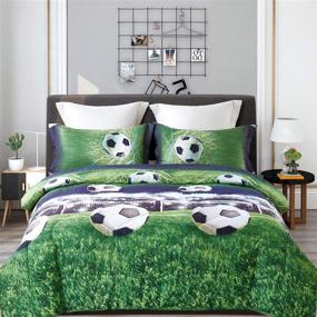 img 2 attached to 🥅 ENJOHOS 3D Soccer Bedding Twin Football Comforter Set for Kids - Cool Duvet Lightweight Bedroom Decor - 3PCS Bed Set with 1 Comforter and 2 Pillow Shams