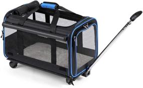 img 4 attached to 🐾 YOUTHINK Pet Wheels Rolling Carrier: Convenient Travel Solution for Pets up to 20 lbs, with Extendable Handle & Detachable Fleece Bed - Best in Black 20"x12"x11