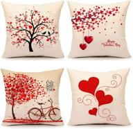 ❤️ valentine's day throw pillow covers set of 4 - red love heart 18x18 home decorations cushion case for sofa couch – polyester linen логотип