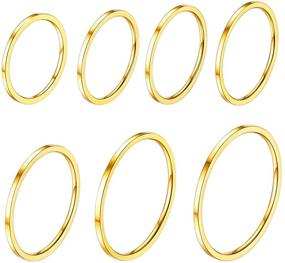 img 4 attached to 💍 7-28pcs Thin Band Ring Set for Women Stainless Steel - Stackable Midi Rings, 1mm Width, Comfort Fit Size 4 to 10