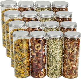 img 3 attached to 🌶️ Tebery 16-Pack Clear Plastic Spice Jars Bottles with Lids - 17oz Straight Cylinders for Food & Home Storage - Containers, Canisters