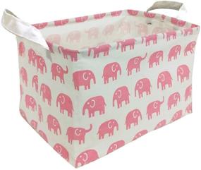 img 4 attached to 🐘 Cotton Canvas Toy Storage Basket by TDDollopis - Pink Elephant Design