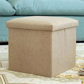 img 2 attached to 🛋️ Large Linen Foldable Storage Ottoman Cubes - Footrest Seat and Storage Stool by Dealone