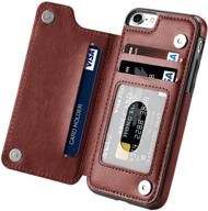 premium leather iphone 7/8/se2 wallet case by hoofur - slim fit, card slots, shockproof flip folio, brown logo