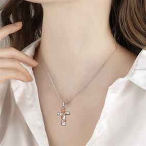 img 3 attached to Sterling Silver Rose Gold Plated Cross Necklace with Rose Flower Pendant - Elegant Religious Jewelry Gift (18)