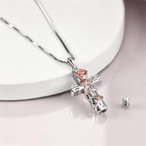 img 1 attached to Sterling Silver Rose Gold Plated Cross Necklace with Rose Flower Pendant - Elegant Religious Jewelry Gift (18)