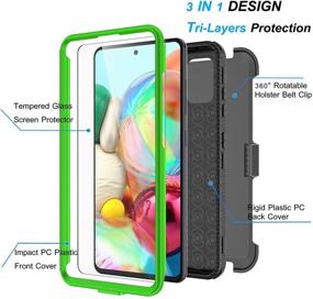 img 3 attached to 📱 Njjex Rugged Case for Samsung Galaxy A71 5G with Tempered Glass Screen Protector - Shockproof Heavy Duty Locking Swivel Holster Belt Clip Kickstand Hard Cover [Green] (2 Pack)