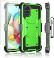 📱 njjex rugged case for samsung galaxy a71 5g with tempered glass screen protector - shockproof heavy duty locking swivel holster belt clip kickstand hard cover [green] (2 pack) logo