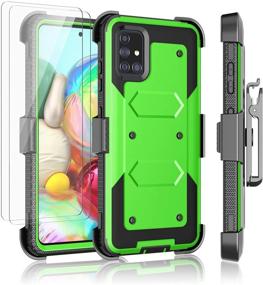 img 4 attached to 📱 Njjex Rugged Case for Samsung Galaxy A71 5G with Tempered Glass Screen Protector - Shockproof Heavy Duty Locking Swivel Holster Belt Clip Kickstand Hard Cover [Green] (2 Pack)