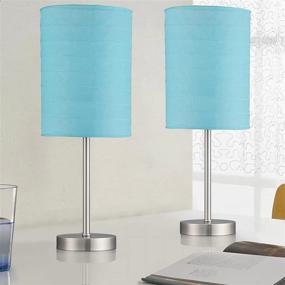 img 2 attached to PORTRES 18.75'' Traditional Accent Table Lamp Set of 2 - Ideal Bedroom and Living Room Lighting Solution with Rustic Decor and Rice Paper Shades (Brushed Nickel & Blue)