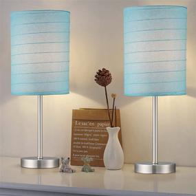 img 3 attached to PORTRES 18.75'' Traditional Accent Table Lamp Set of 2 - Ideal Bedroom and Living Room Lighting Solution with Rustic Decor and Rice Paper Shades (Brushed Nickel & Blue)