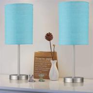 portres 18.75'' traditional accent table lamp set of 2 - ideal bedroom and living room lighting solution with rustic decor and rice paper shades (brushed nickel & blue) логотип