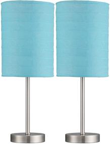 img 1 attached to PORTRES 18.75'' Traditional Accent Table Lamp Set of 2 - Ideal Bedroom and Living Room Lighting Solution with Rustic Decor and Rice Paper Shades (Brushed Nickel & Blue)