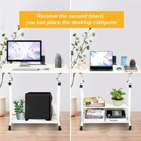 img 2 attached to 📚 Adjustable Height Small Laptop Desk with Storage for Small Spaces - Home Office Desks - Couch, Bedrooms - Mobile Rolling Portable Student Desk on Wheels - Modern Uplift White Desk