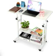 📚 adjustable height small laptop desk with storage for small spaces - home office desks - couch, bedrooms - mobile rolling portable student desk on wheels - modern uplift white desk logo