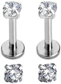 img 3 attached to Stunning CZ Labret Cartilage Tragus Monroe Lip Nose Helix Studs: 3 Pairs Set of Stainless Steel Cubic Zirconia Earrings in 2mm, 3mm, 4mm Options