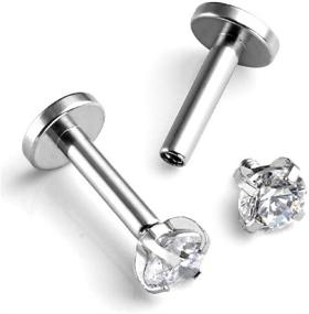 img 2 attached to Stunning CZ Labret Cartilage Tragus Monroe Lip Nose Helix Studs: 3 Pairs Set of Stainless Steel Cubic Zirconia Earrings in 2mm, 3mm, 4mm Options