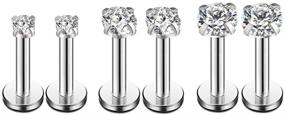img 4 attached to Stunning CZ Labret Cartilage Tragus Monroe Lip Nose Helix Studs: 3 Pairs Set of Stainless Steel Cubic Zirconia Earrings in 2mm, 3mm, 4mm Options