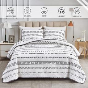 img 3 attached to 🛏️ FlySheep White King Quilt Set - 3 Piece Reversible Striped Boho Bedspread, Bohemian Microfiber Coverlet for All Seasons - Includes 1 Quilt and 2 Pillow Shams